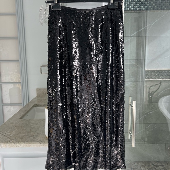 ZARA SEQUIN MIDI SKIRT BLACK - Picture 8 of 13